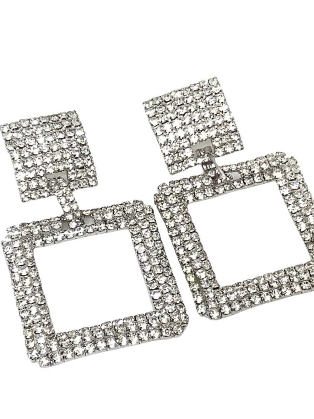 Large Square Rhinestone Dangle Earrings Glam Statement - Picture 4 of 8